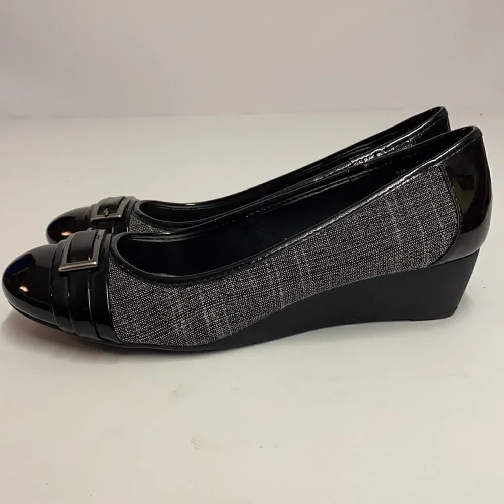 Anne Klein Sport Sadique Patent leather and tweed wedges‎ Size 8.  B71